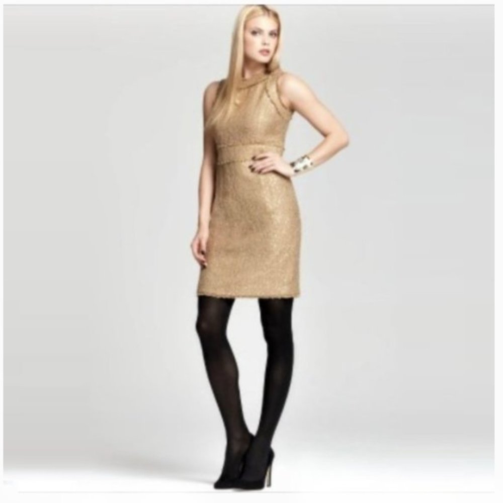M Michael Kors Gold Shimmer Fringe Sheath Dress 10